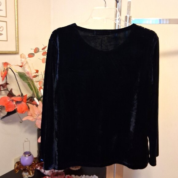 NWT Scoop Neck Navy Blue Embroidered Blouse Long Sleeve Women’s Top 12 - Picture 9 of 9